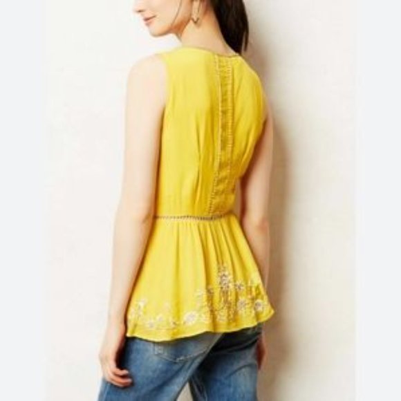 MAEVE Anthropologie Calendula Embroidered Peplum Blouse - Picture 2 of 15